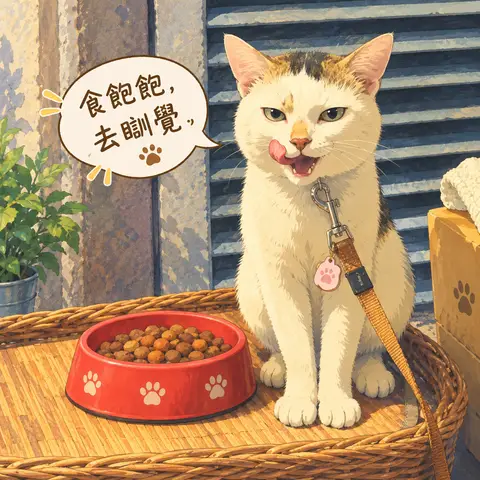 可否將生果變貓糧, 對白:食飽飽, 去瞓覺