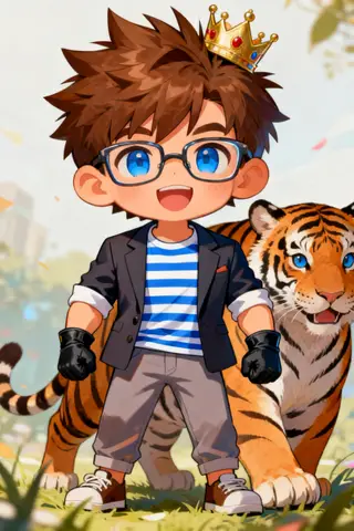 Male, Child, Muscular, Short, Tiger,Brown hair, Sp