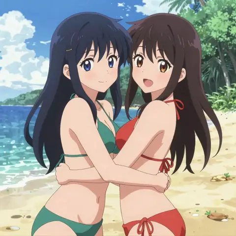 アニメ　ToLOVEる　西連寺春奈　古手川唯　ビキニ　抱き合う