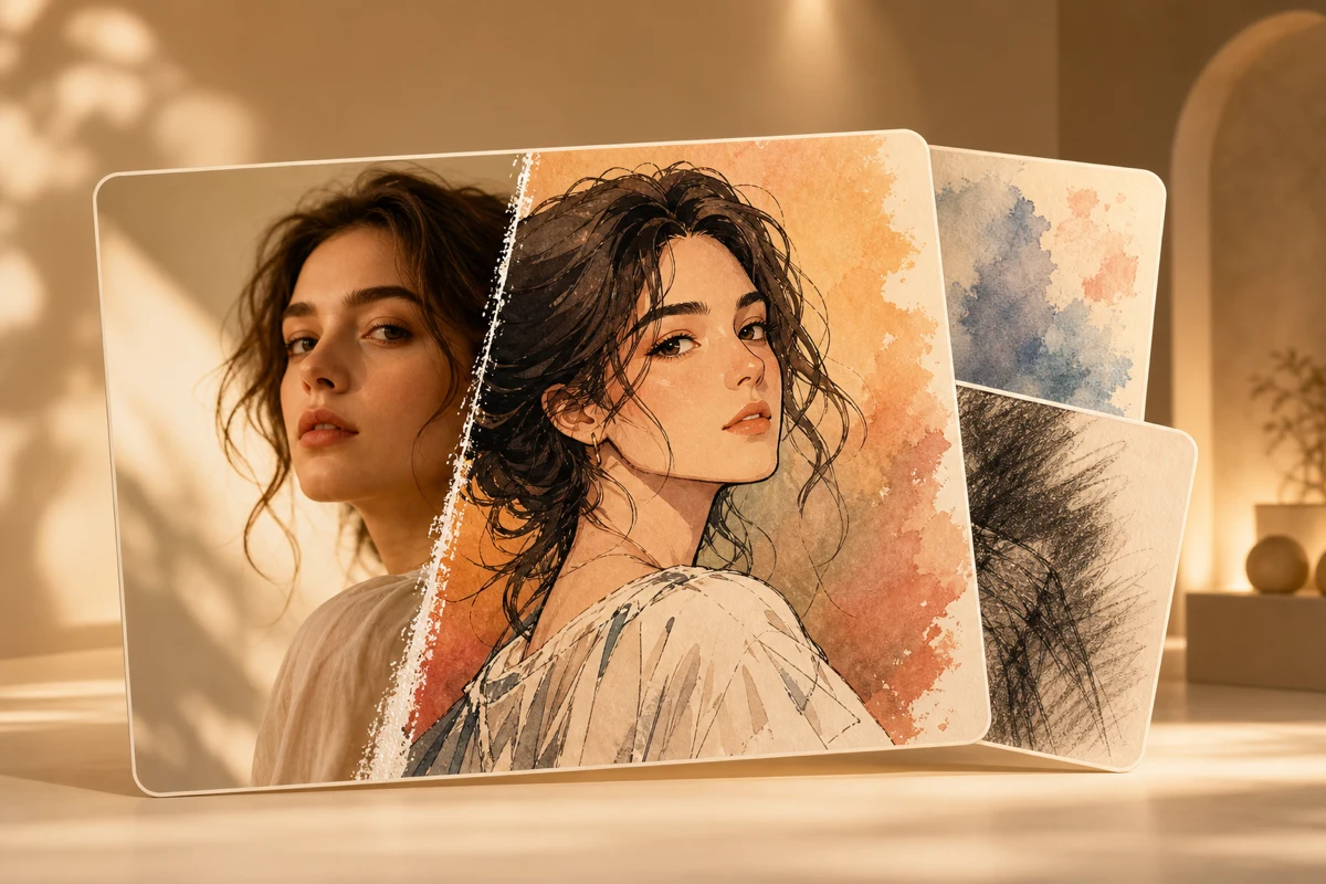 写真をイラストやアート風に変換するAIエフェクトのイメージ