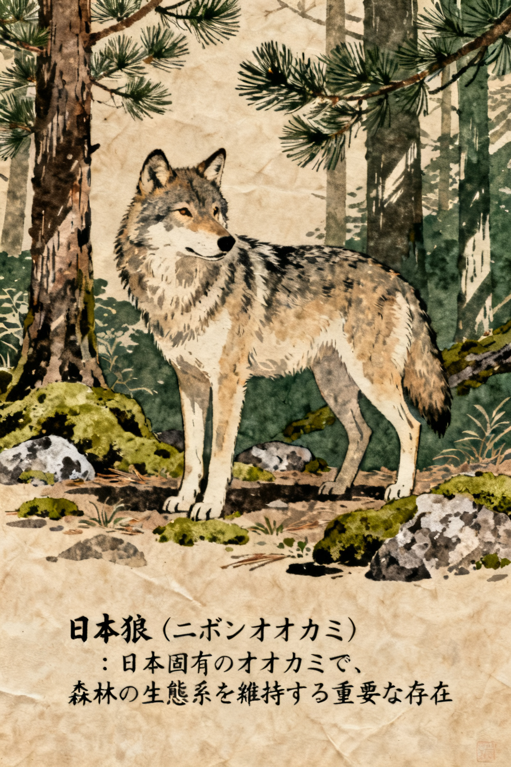 日本狼の壁紙 リアルな自然の中を生きる日本狼 和紙に書く 日本狼の言葉意味をそえる
