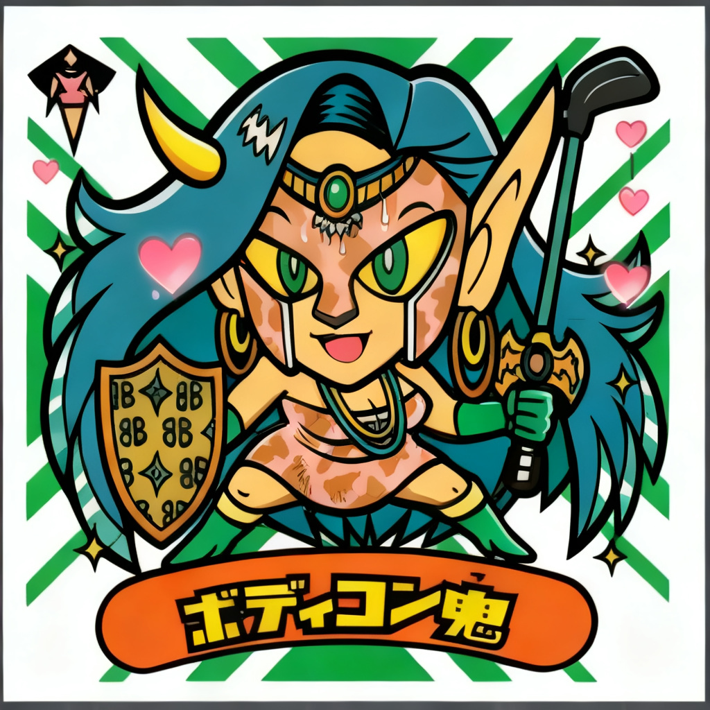 頭身高く 1990年代 アニメ風 超かわいくして ハートのエフェクトあり 滴る汗 蹲踞の姿勢 衣装の