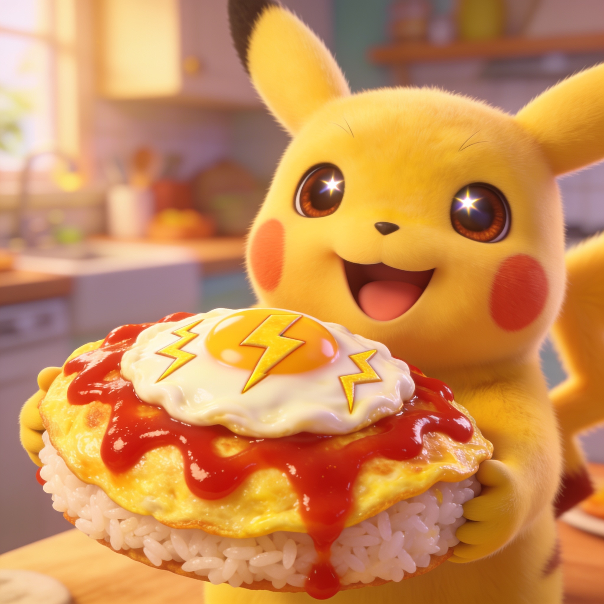 A 3D animated style close-up shot of Pikachu holdi