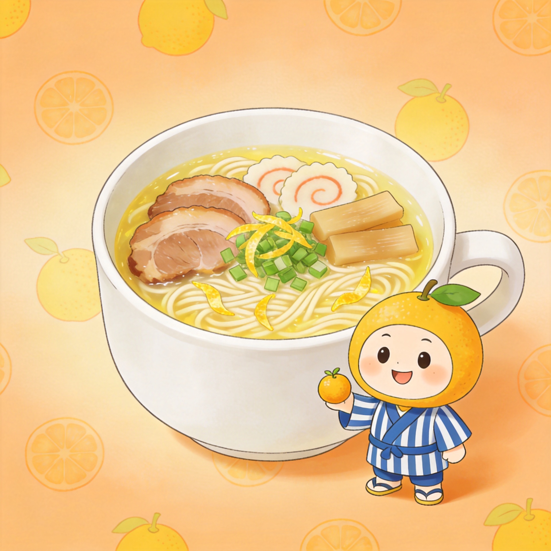 高知県のご当地キャラクターのくろしおくんが写った柚子味のカップラーメン