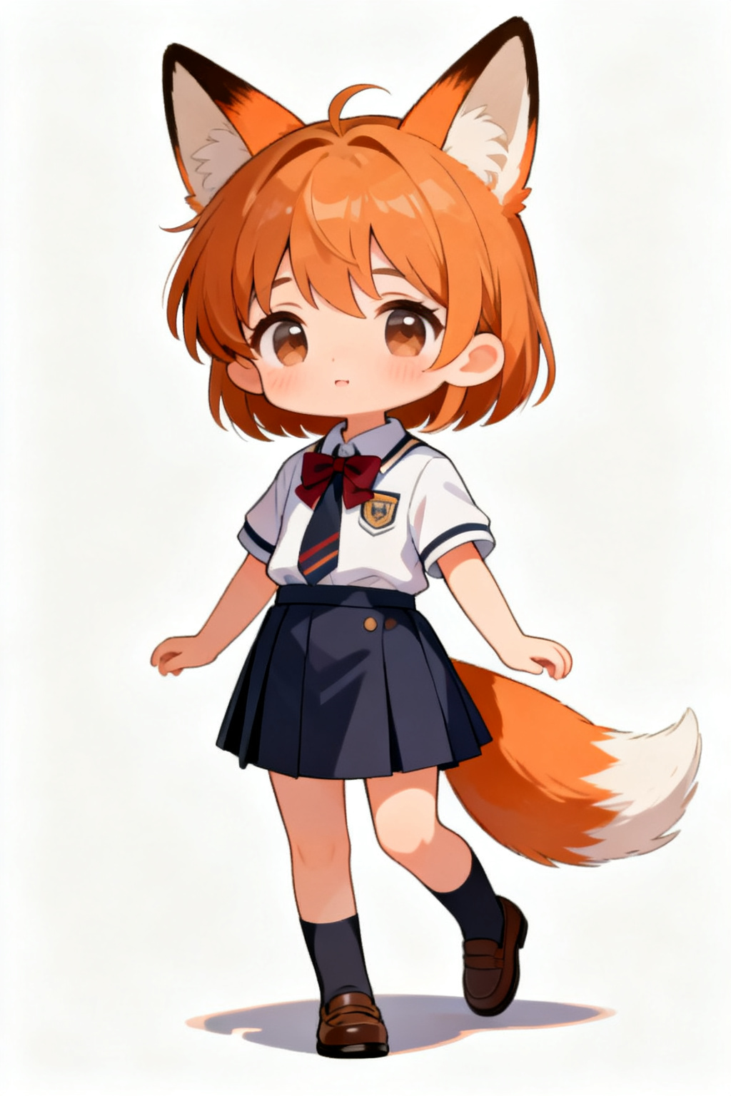 キツネの耳が生えている、制服を着ている、背が低い、痩せてる